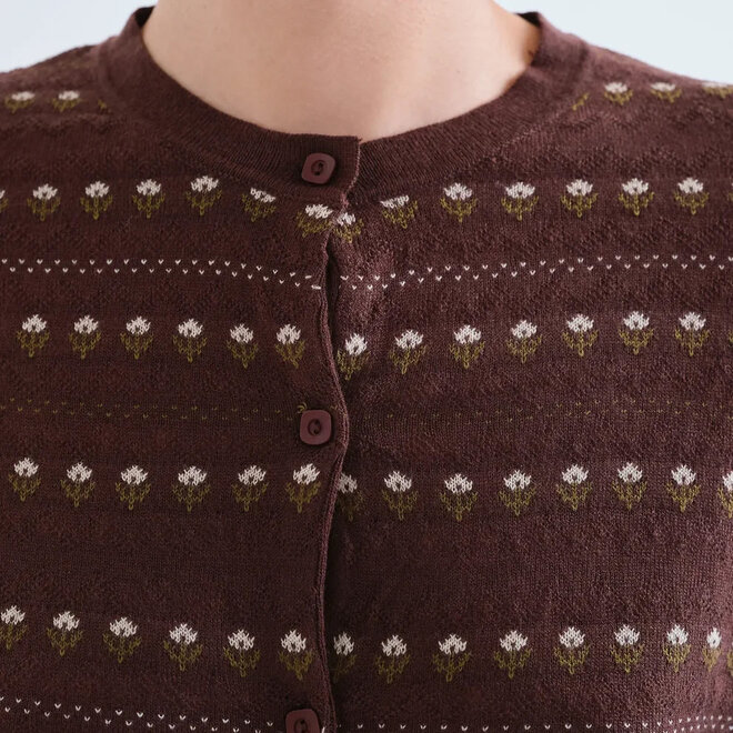 Cardigan Brown with Embroidered Flowers