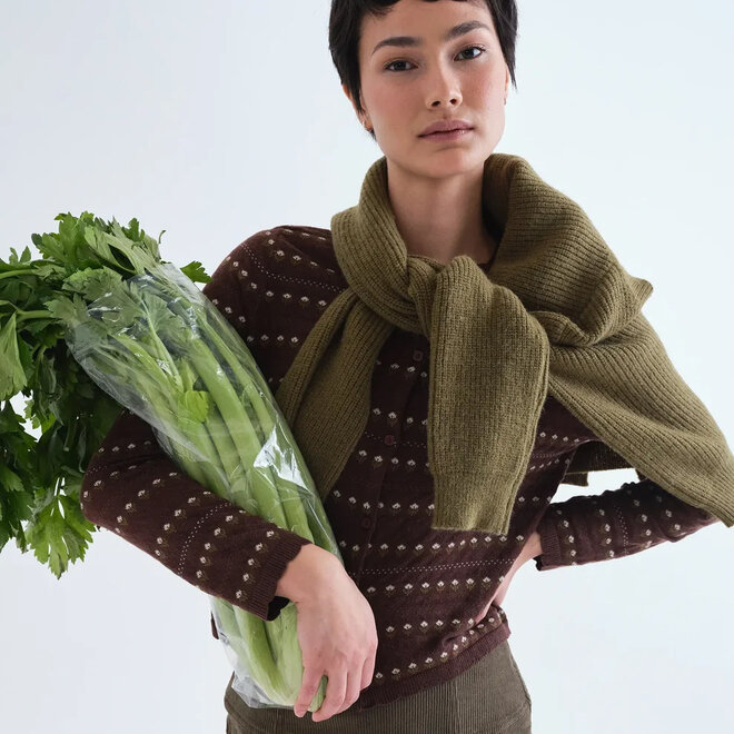 Cardigan Brown with Embroidered Flowers
