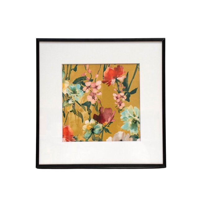 Framed Fabric Velvet Floral Warm Yellow
