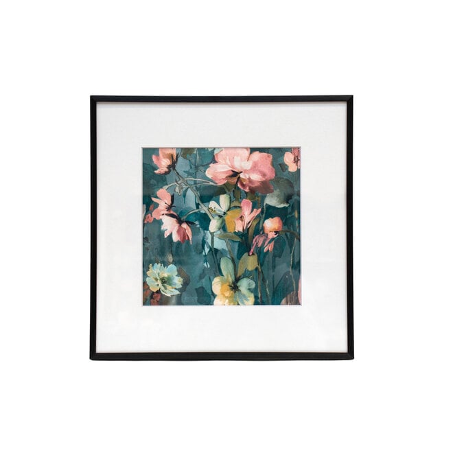Framed Fabric Velvet Floral Aqua