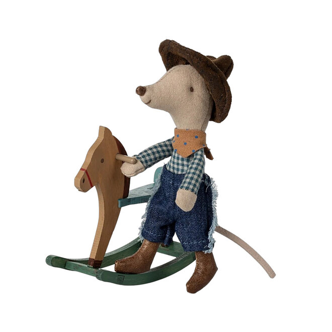 Mouse Little Brother Cowboy on Rocking Horse