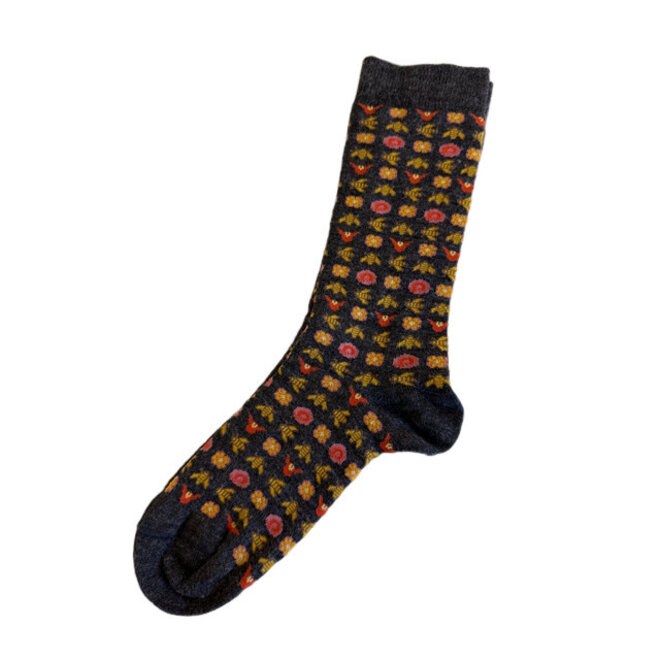 Alpaca & Bamboo Socks Bee & Floral Black
