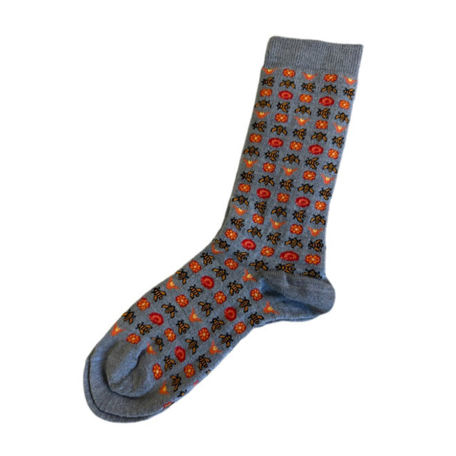 Alpaca & Bamboo Socks Bee & Floral Grey