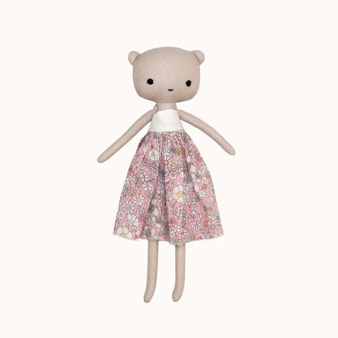 Little Dearling Bear Doll Floral Dress White