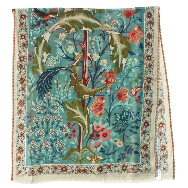 Wool Scarf Floral Garden Teal