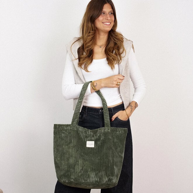 Corduroy Zippered Bag Musgo Large