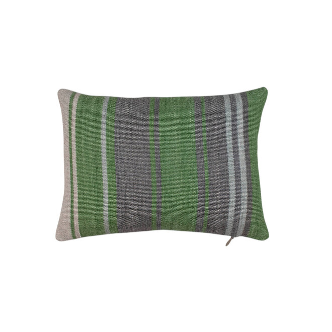 Pillow Green & Grey Stripes 15 x 11in