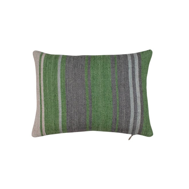Pillow Green & Grey Stripes 15 x 11in