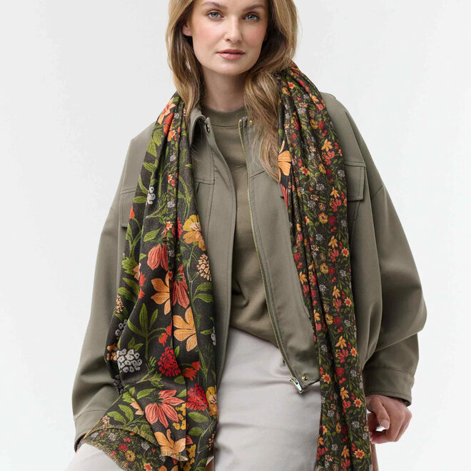 Scarf Forest Foliage Shimmer Caviar