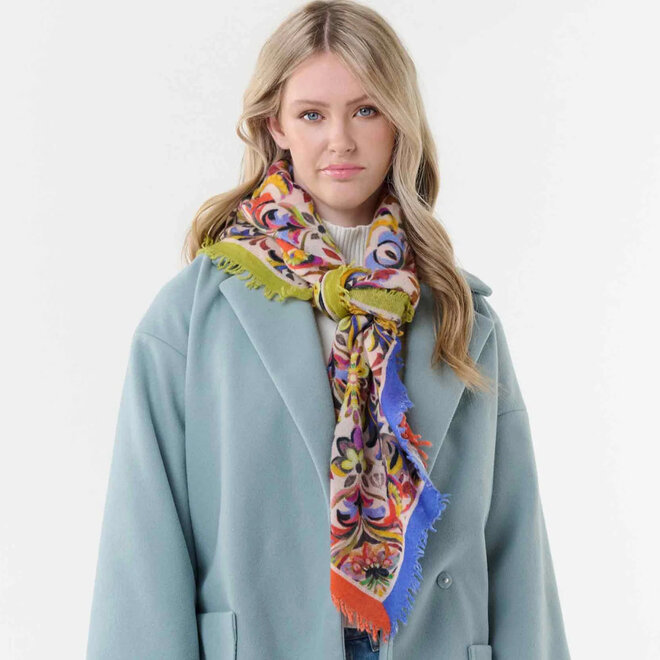 Wool Square Scarf Paisley Border Tearose