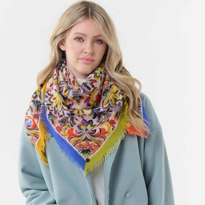 Wool Square Scarf Paisley Border Tearose