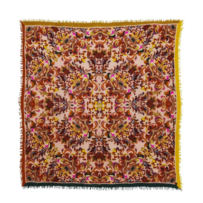 Wool Square Scarf Paisley Border Tearose
