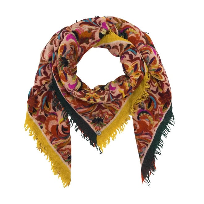 Wool Square Scarf Paisley Border Tearose