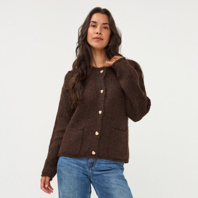 Cardigan Heart Buttons Coffee
