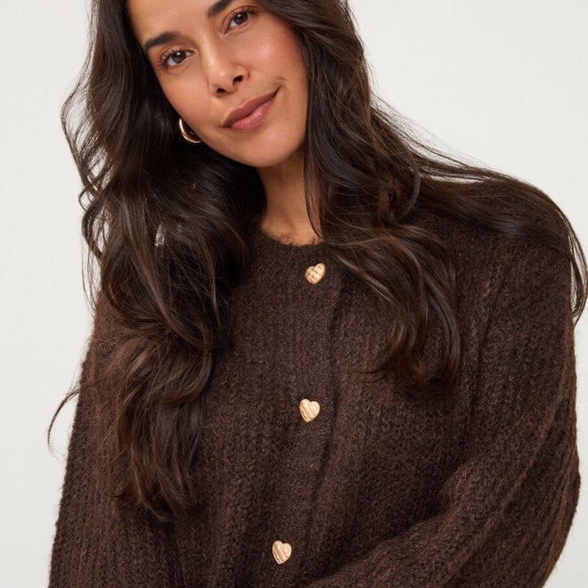 Cardigan Heart Buttons Coffee