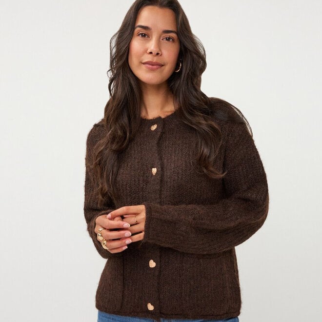 Cardigan Heart Buttons Coffee