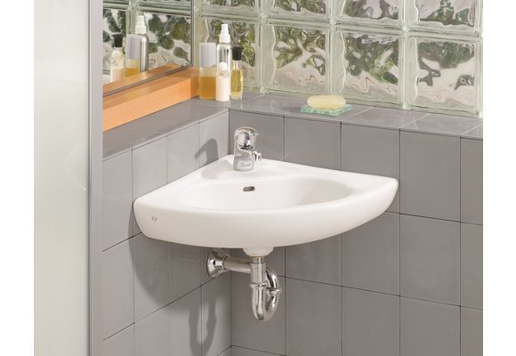 Cheviot - WALL-MOUNT CORNER SINK, WHITE, SINGLE HOLE DRILLING - 1350-WH-1