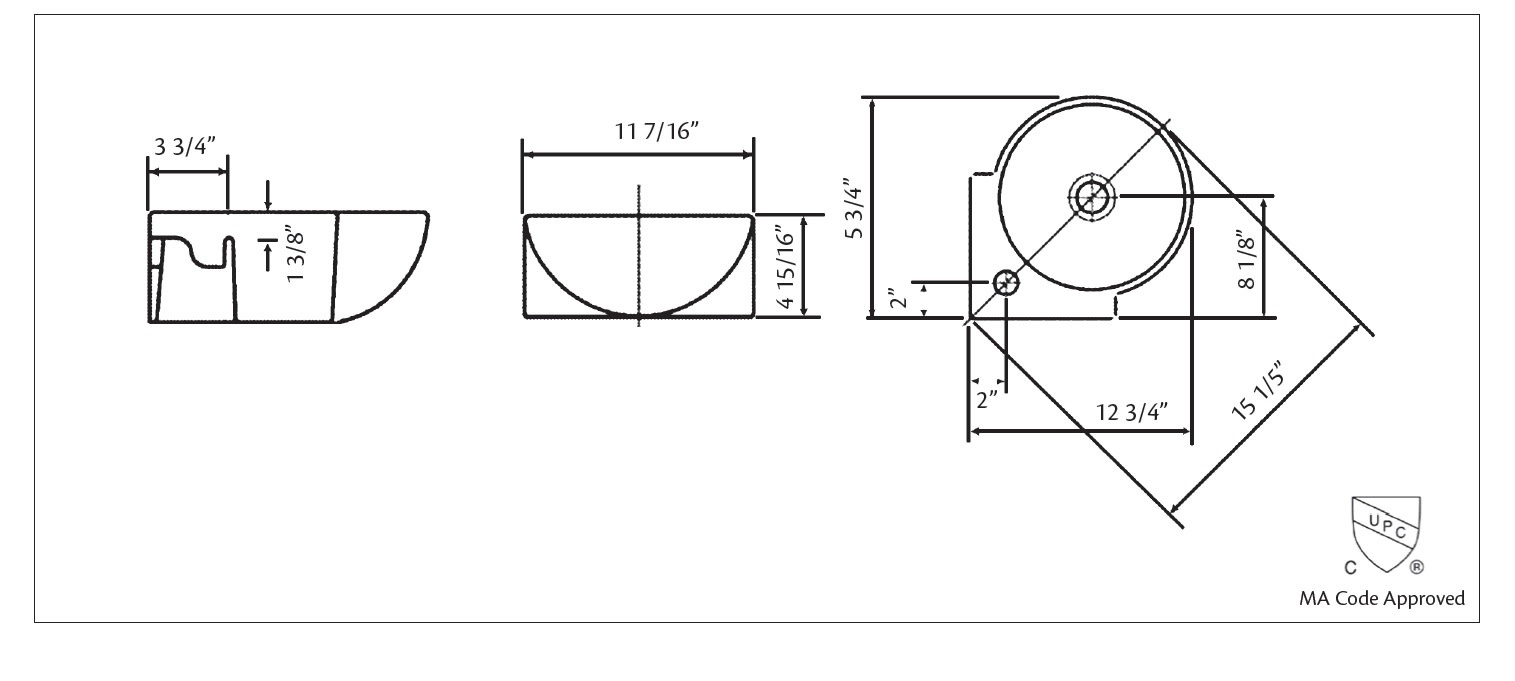 Cheviot - CORNER VESSEL/WALL-MOUNT SINK, WHITE, SINGLE HOLE DRILLING - 1349-WH-1
