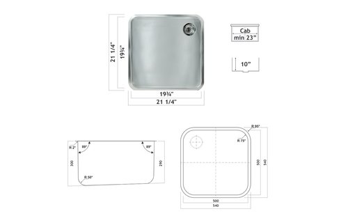 Oaks - 21 1/4" x 21 1/4" Dual mount sink