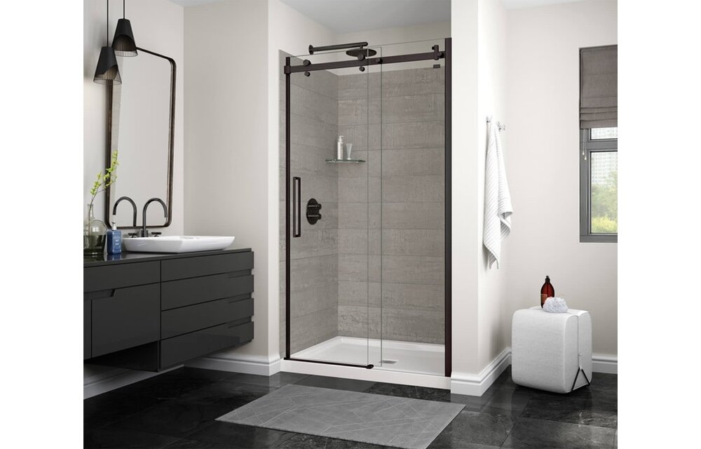 MAAX - Halo 44 ½-47 x 78 ¾ in. 8mm Sliding Shower Door for Alcove Installation with Clear glass in Matte Black - 138996-900-340-000