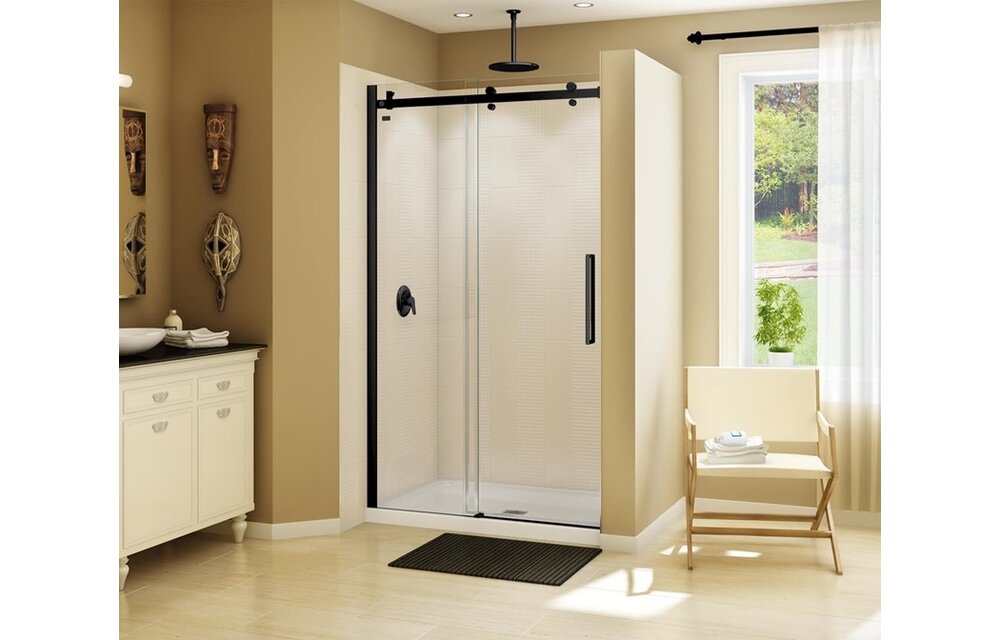 MAAX - Halo 44 ½-47 x 78 ¾ in. 8mm Sliding Shower Door for Alcove Installation with Clear glass in Matte Black - 138996-900-340-000