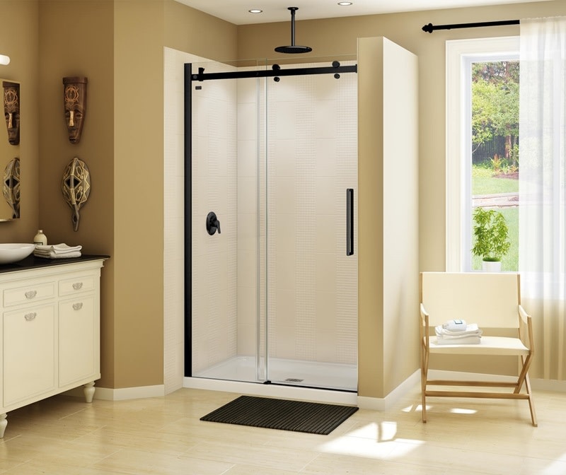 MAAX - Halo 44 ½-47 x 78 ¾ in. 8mm Sliding Shower Door for Alcove Installation with Clear glass in Matte Black - 138996-900-340-000