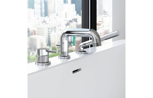 KALIA - PRECISO 3-Piece Deckmount Tub Filler with Handshower with Rough-in Chrome -