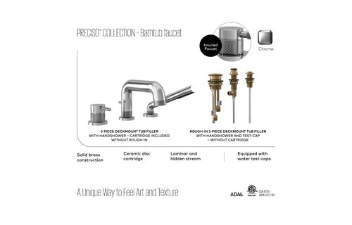 KALIA - PRECISO 3-Piece Deckmount Tub Filler with Handshower with Rough-in Chrome -