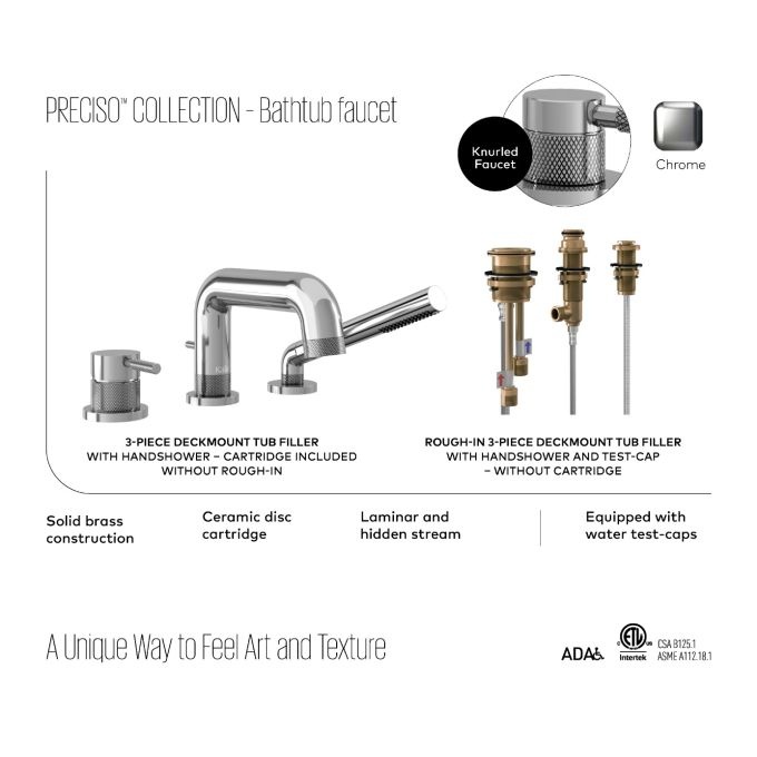 KALIA - PRECISO 3-Piece Deckmount Tub Filler with Handshower with Rough-in Chrome -