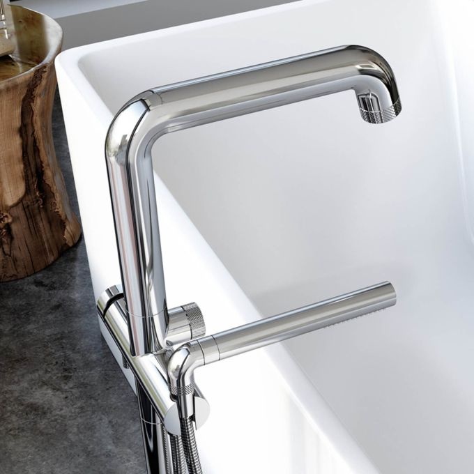 KALIA - PRECISO™ Floormount Tub Filler with Handshower with Rough-In Chrome -