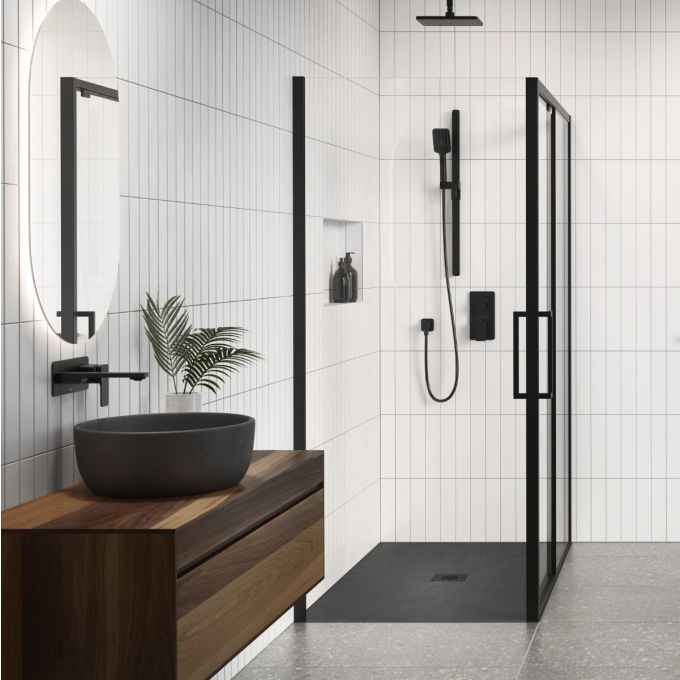 KALIA - LAUZA 60x36 Rectangular Castylat™ Shower Base 60x36 Textured Black (Aluminium Tiling Flange Kit Included)