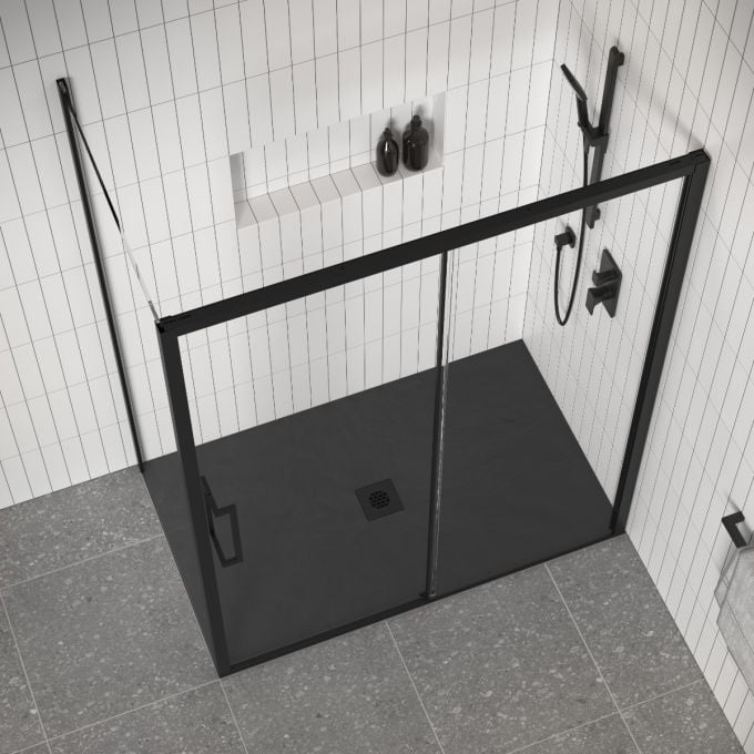 KALIA - LAUZA 60x36 Rectangular Castylat™ Shower Base 60x36 Textured Black (Aluminium Tiling Flange Kit Included)