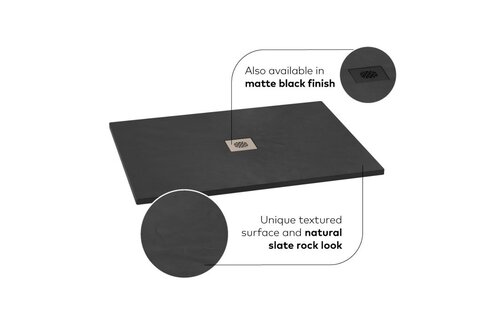 KALIA - LAUZA 60x36 Rectangular Castylat™ Shower Base 60x36 Textured Black (Aluminium Tiling Flange Kit Included)