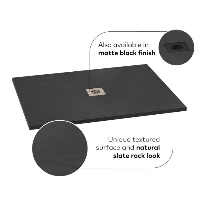 KALIA - LAUZA 60x36 Rectangular Castylat™ Shower Base 60x36 Textured Black (Aluminium Tiling Flange Kit Included)