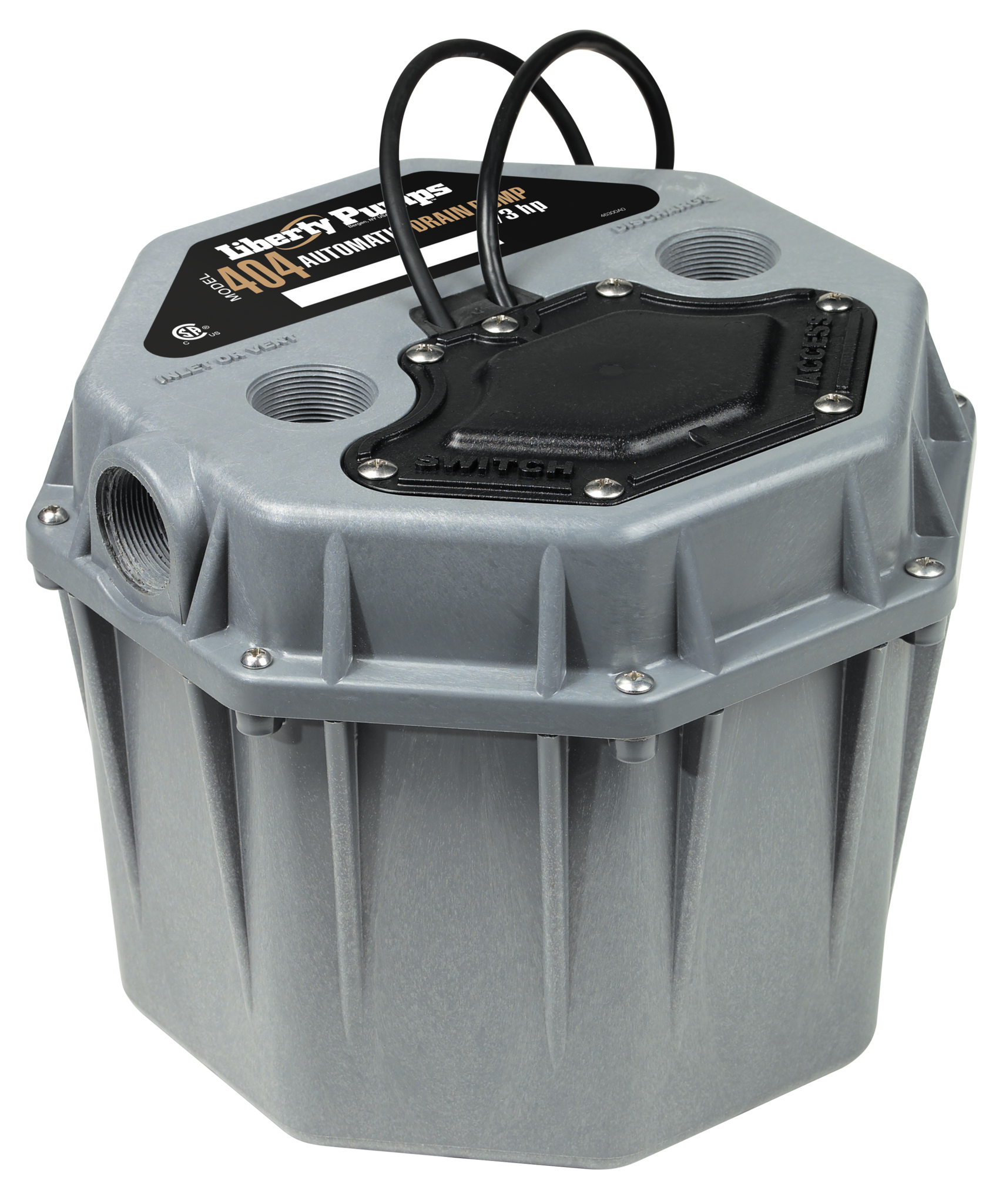 Liberty Pumps - 404 - 1/3 hp, Residential drain Pump, short profile, 1-1/2" vent, inlet and discharge -