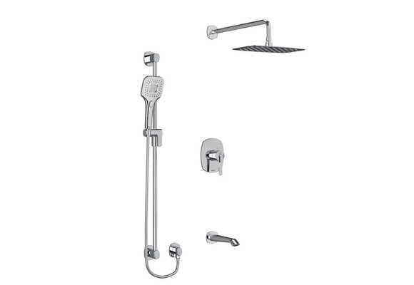 Riobel - Venty - Type T/P (thermostatic/pressure balance) ½" coaxial 3-way system with hand shower rail, shower head and spout - Chrome -
