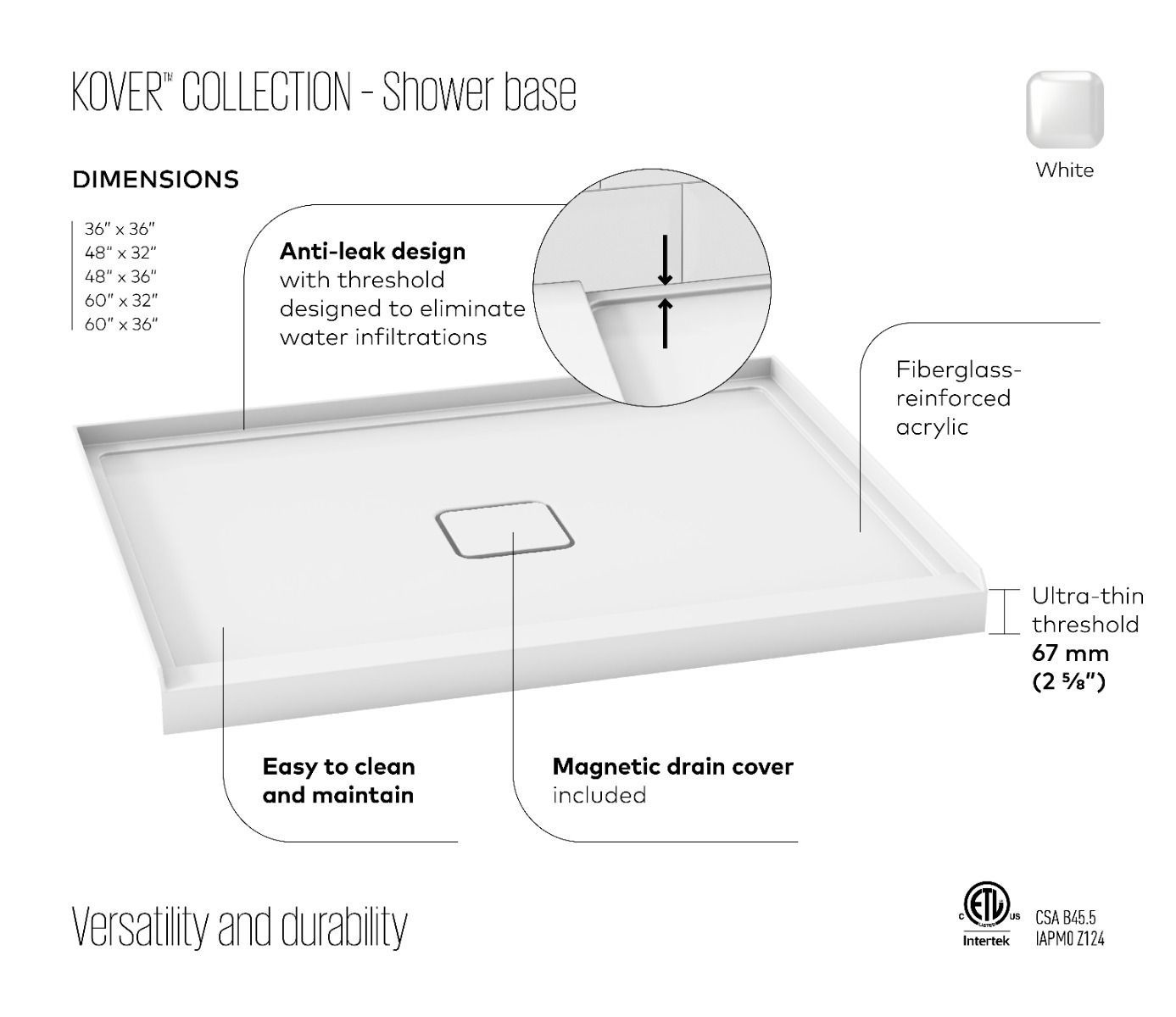 Kalia - Kover - 60" x 32" Shower base -