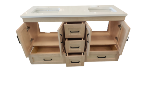 AHM - 60" Double Vanity - 4 Door - 3 Drawer + Bottom Drawer - Maple - Door Fronts - Flat Panel - Stain