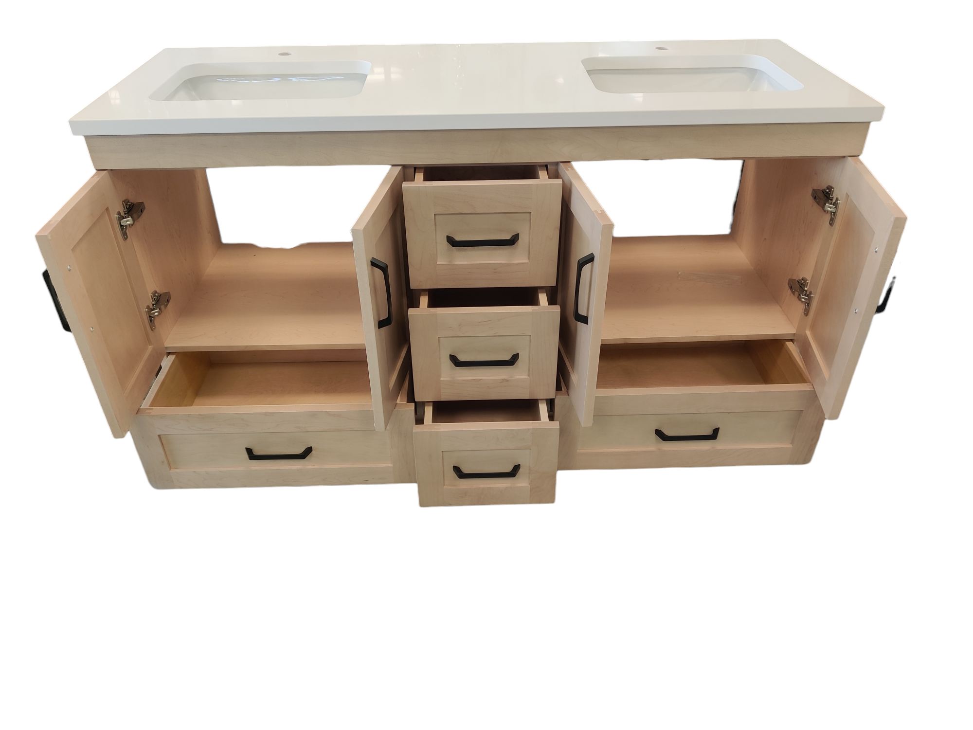 AHM - 60" Double Vanity - 4 Door - 3 Drawer + Bottom Drawer - Maple - Door Fronts - Flat Panel - Stain