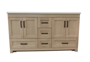 AHM - 60" Double Vanity - 4 Door - 3 Drawer + Bottom Drawer - Maple - Door Fronts - Flat Panel - Stain