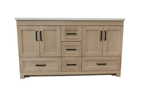 AHM - 60" Double Vanity - 4 Door - 3 Drawer + Bottom Drawer - Maple - Door Fronts - Flat Panel - Stain