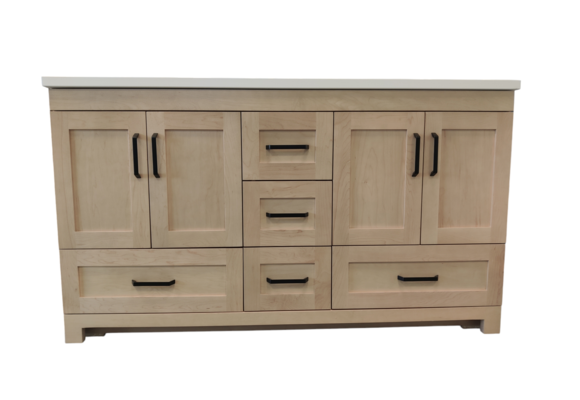 AHM - 60" Double Vanity - 4 Door - 3 Drawer + Bottom Drawer - Maple - Door Fronts - Flat Panel - Stain