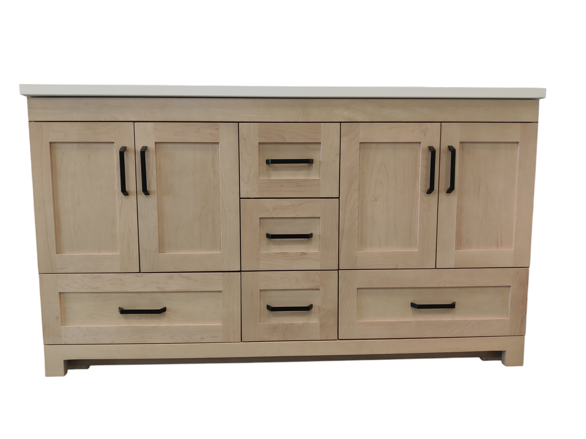 AHM - 60" Double Vanity - 4 Door - 3 Drawer + Bottom Drawer - Maple - Door Fronts - Flat Panel - Stain