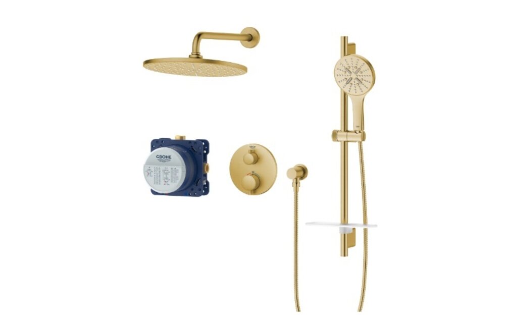 Grohe - Rainshower™ GrohTherm® 2-Handle Thermostatic Dual Function Shower Kit - Brushed Cool Sunrise -