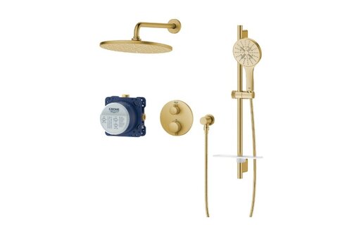 Grohe - Rainshower™ GrohTherm® 2-Handle Thermostatic Dual Function Shower Kit  - Brushed Cool Sunrise -