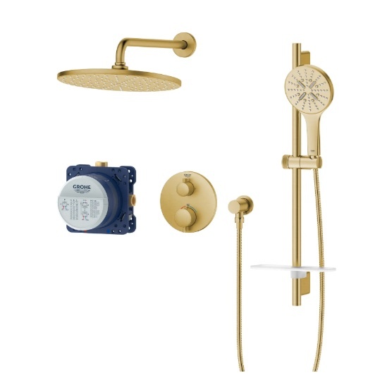 Grohe - Rainshower™ GrohTherm® 2-Handle Thermostatic Dual Function Shower Kit  - Brushed Cool Sunrise -