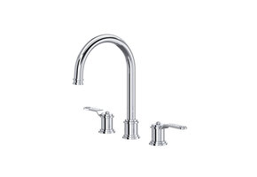 Perrin & Rowe - Armstrongâ„¢ Widespread Lavatory Faucet - C-Spout - Textured Metal Lever