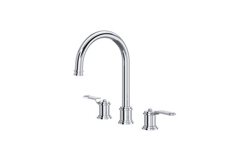 Perrin & Rowe - Armstrong™ Widespread Lavatory Faucet - C-Spout - Textured Metal Lever
