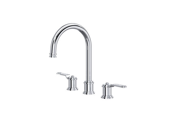 Perrin & Rowe - Armstrong™ Widespread Lavatory Faucet - C-Spout - Textured Metal Lever