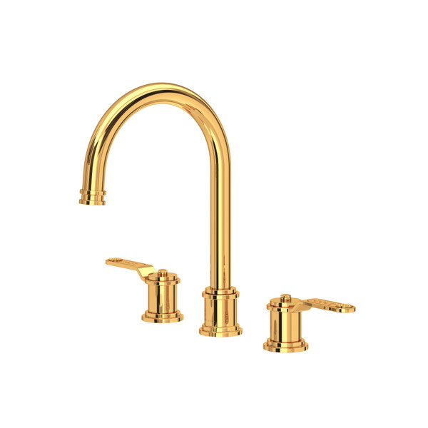 Perrin & Rowe - Armstrong™ Widespread Lavatory Faucet - C-Spout - Textured Metal Lever